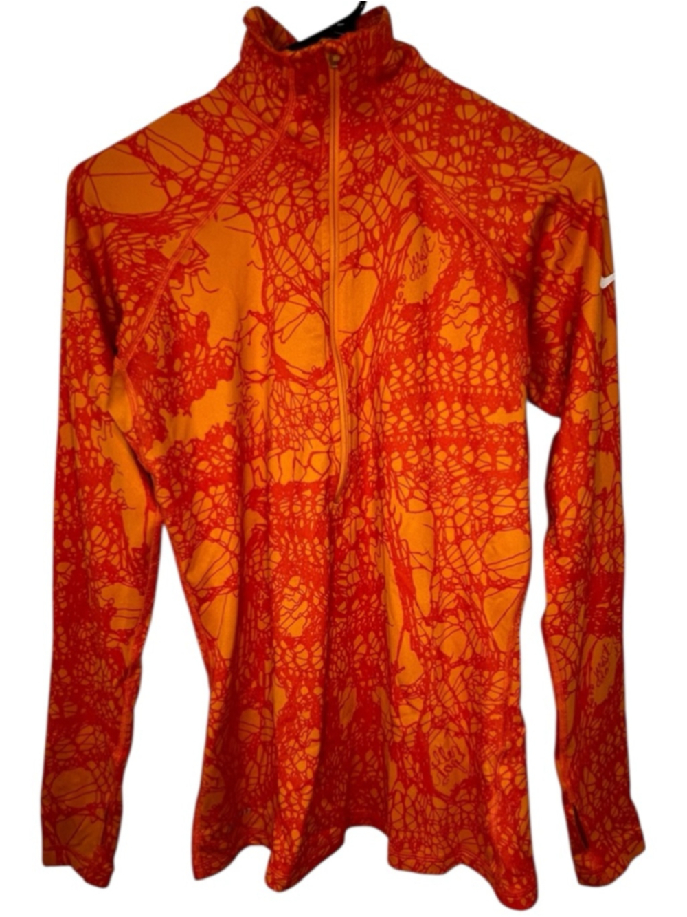 Nike Pro Dri-Fit Orange Abstract Print Quarter Zip Athletic Pullover Top